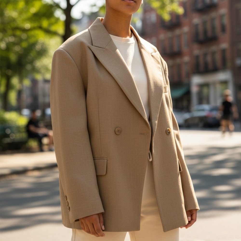 Women’s Tan Double-Breasted Jacket